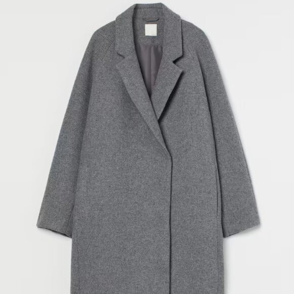 H&M  Double Breasted Wool Blend Coat in Dark Grey - Picture 1 of 9